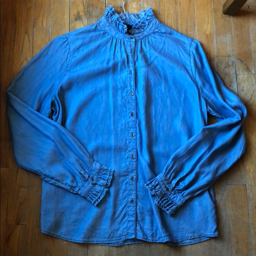 Halogen ruffle chambray blouse